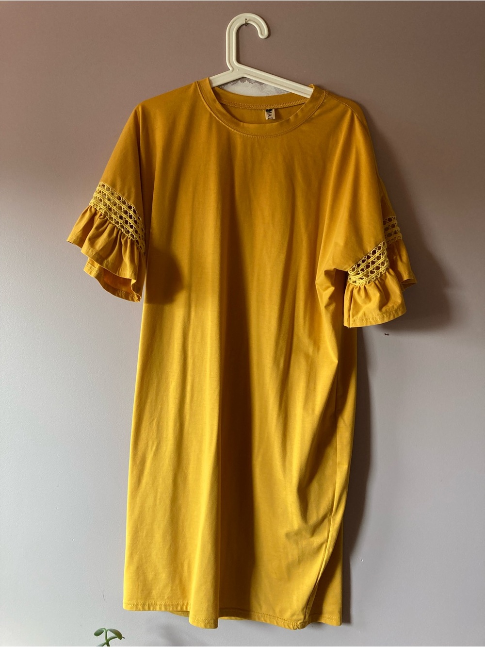 Mango Mustard Yellow Crochet Ruffle Sleeve Midi Dress
